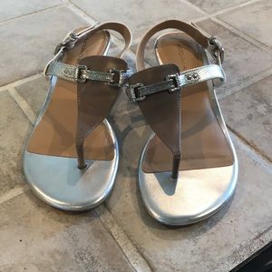 Antonio Melani silver flip flop wedges.